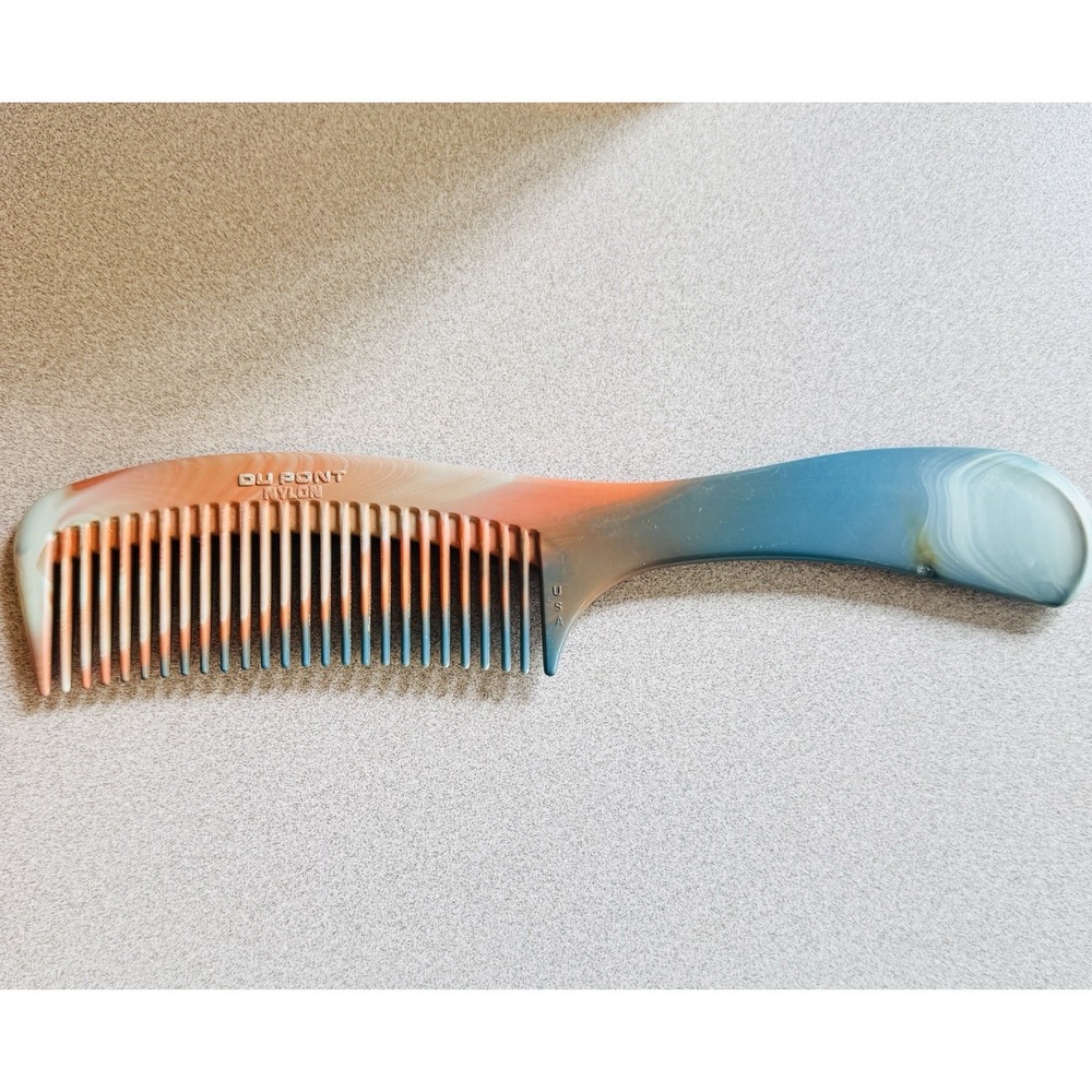 DuPont Nylon Marbled Hair Comb Hard‎ Plastic Wide Tooth Detangling 9" Peach Blue